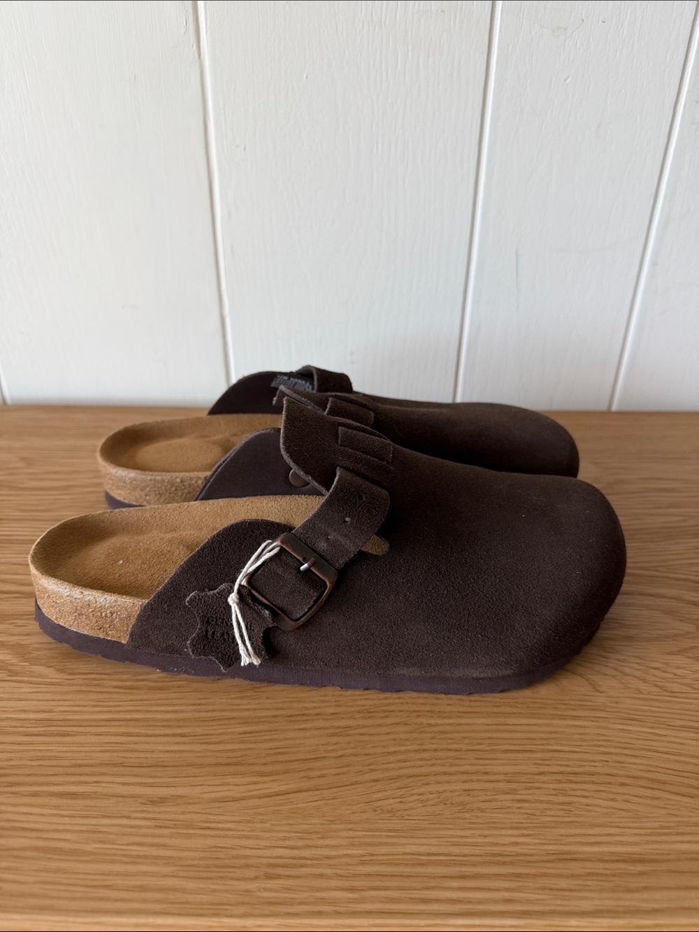 NEW Cushionaire Brown Suede Clog Mules with Buckle women’s slip on leather